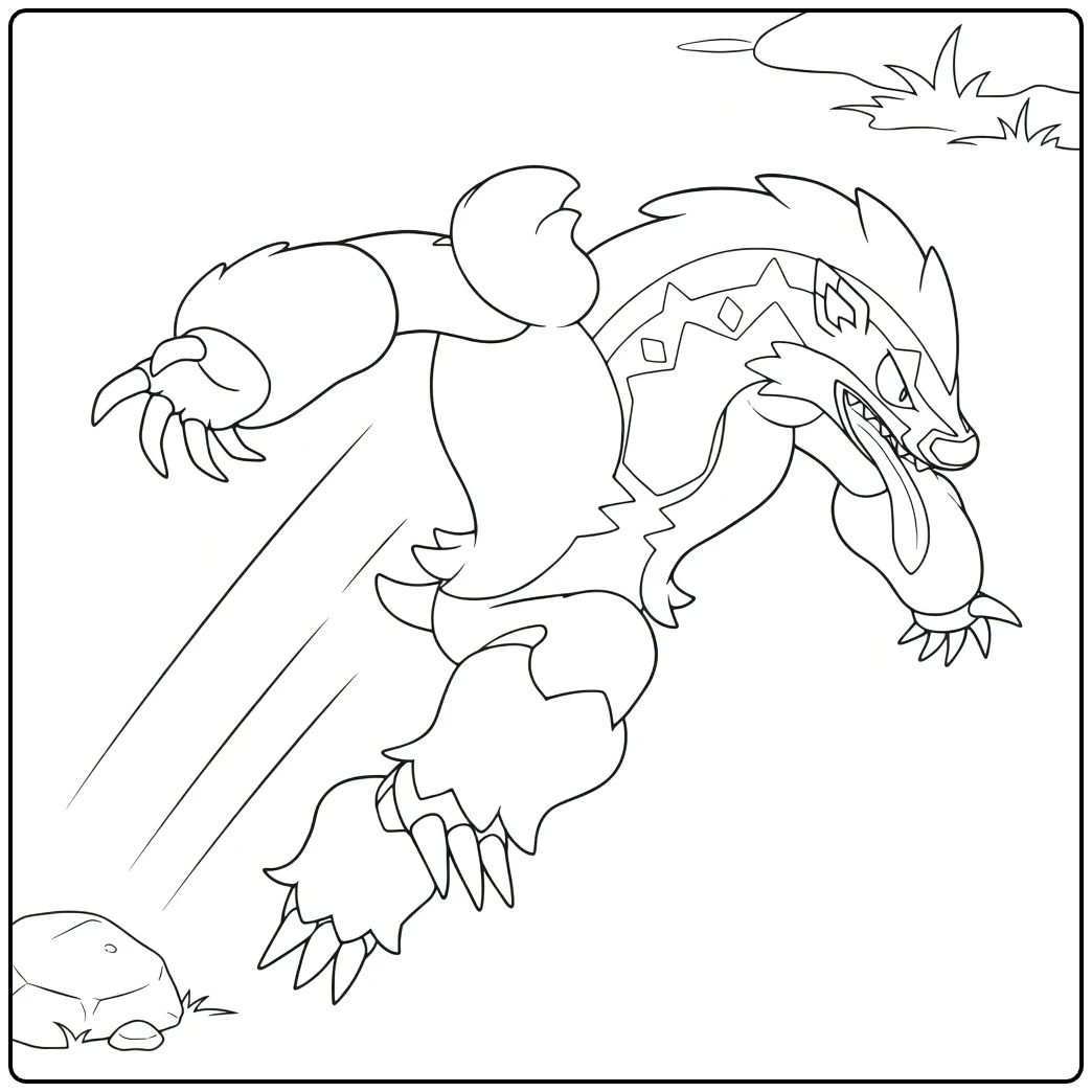 obstagoon coloring page in felle aanvalspose