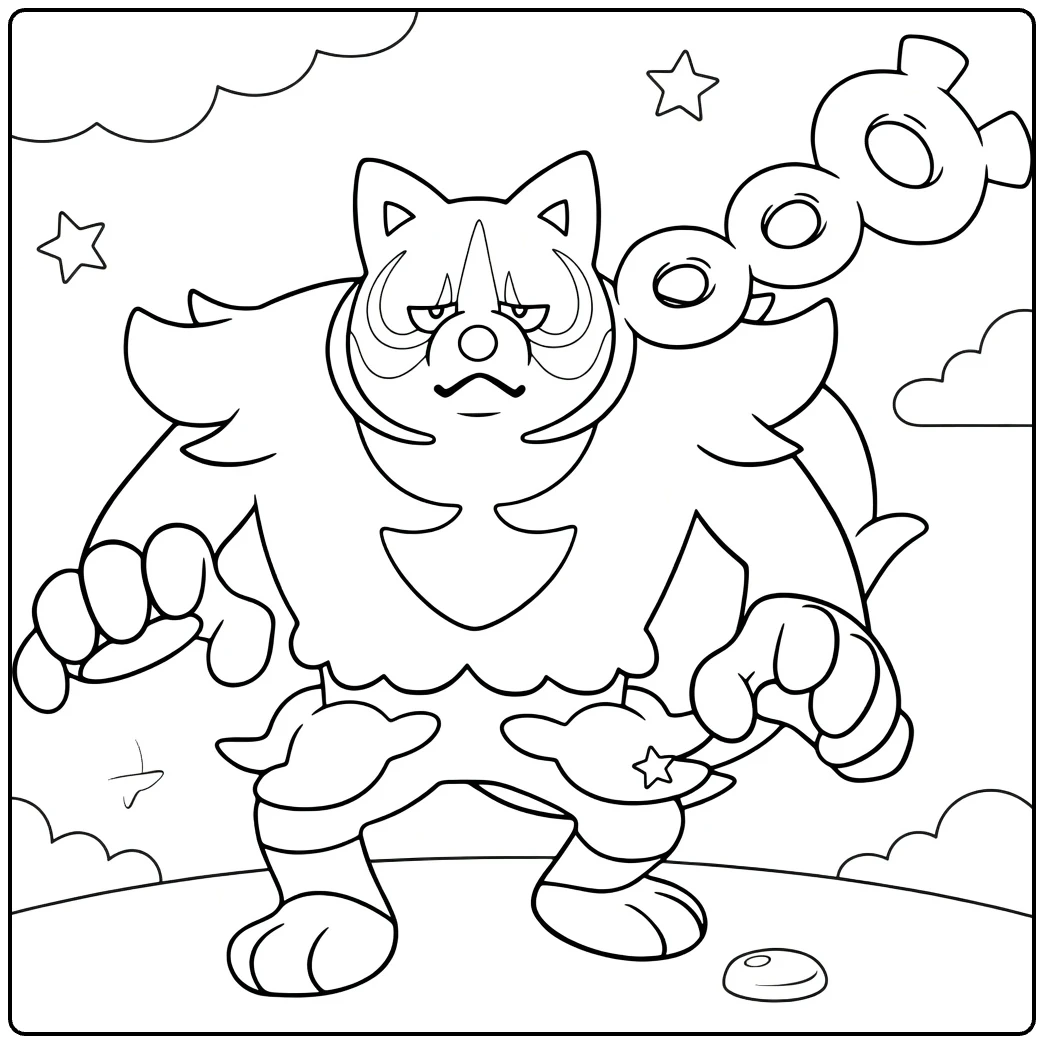 Okidogi in Dynamic Battle Pose with Clouds coloring page