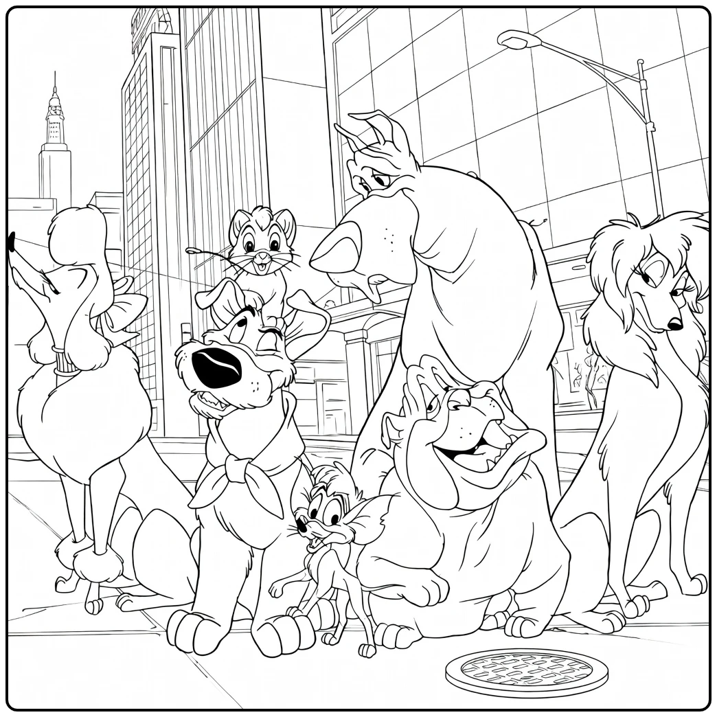 oliver Company Everyone Film Characters coloring page