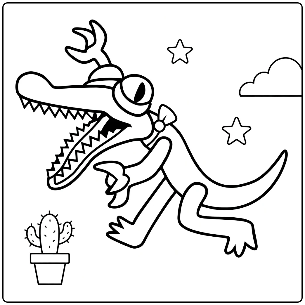 Orange Rainbow Friends coloring page showing the character running