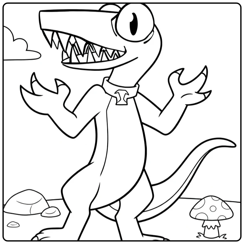 Orange Rainbow Friends coloring page featuring the fast lizard character