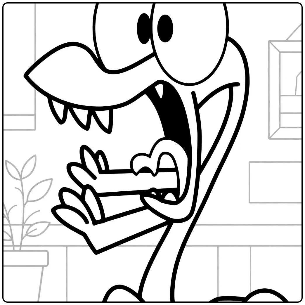Orange Rainbow Friends coloring page featuring a big-eyed monster close-up