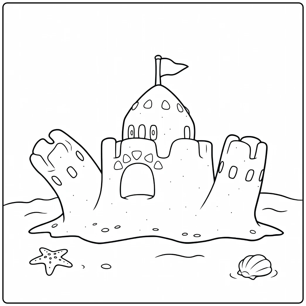 Palossand Fun Sand Castle with Flag and Shell coloring page