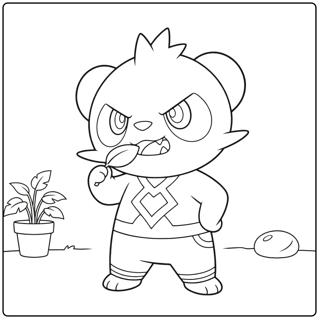 Angry Pancham Eating Fresh Leaf Plant coloring page