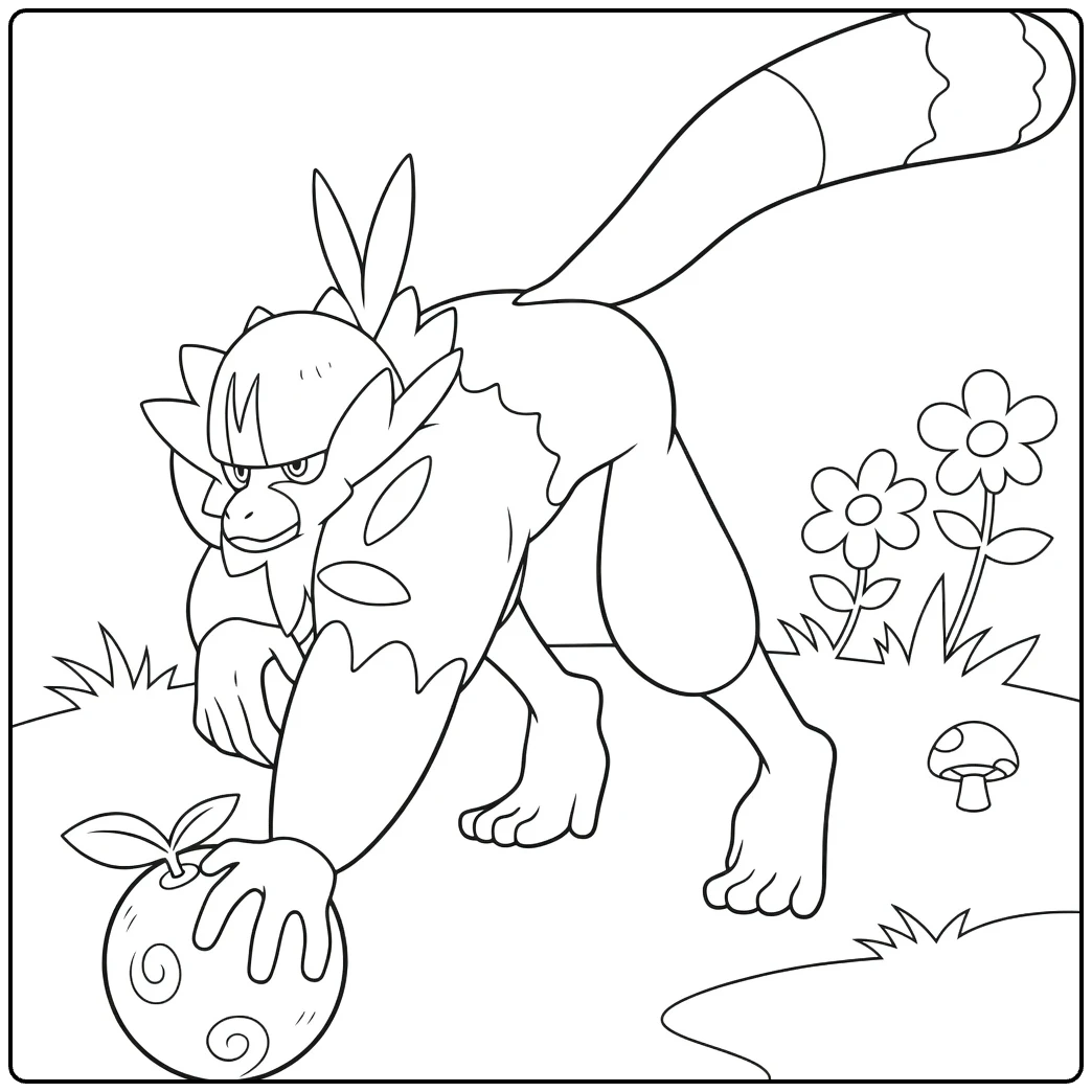 Passimian in Action with Grass and Mushroom coloring page