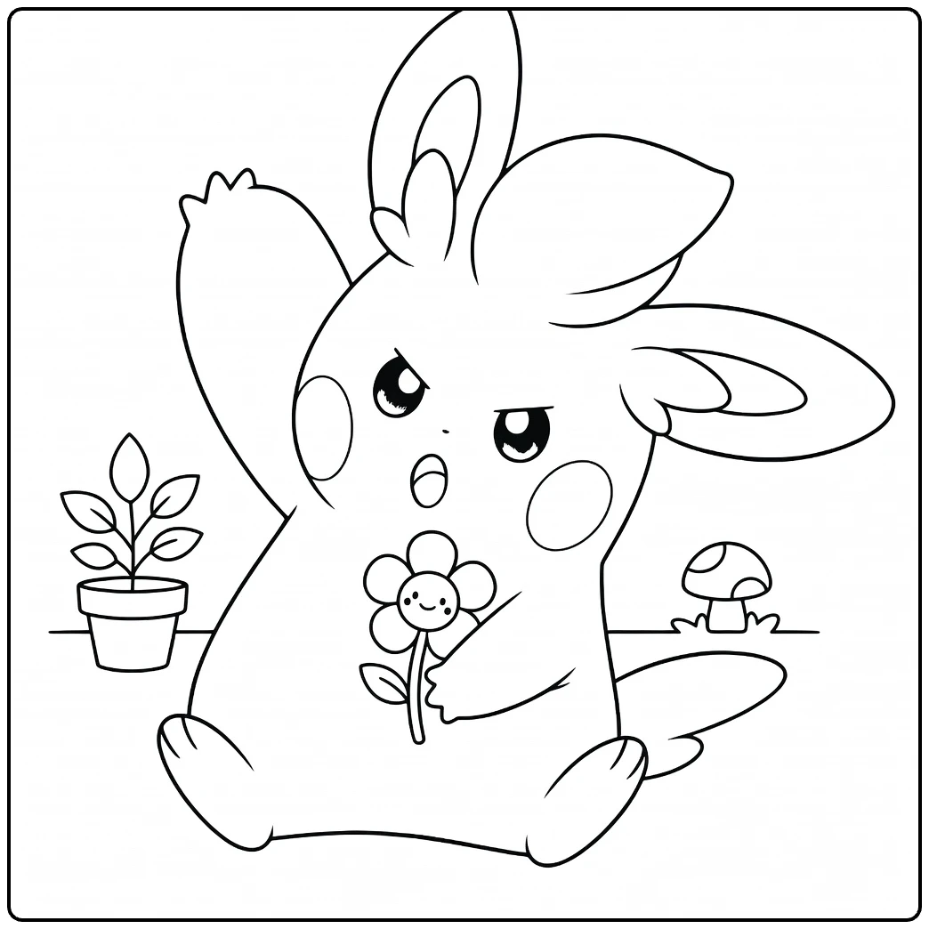 Pawmo Cute Flower and Paddenstoel coloring page