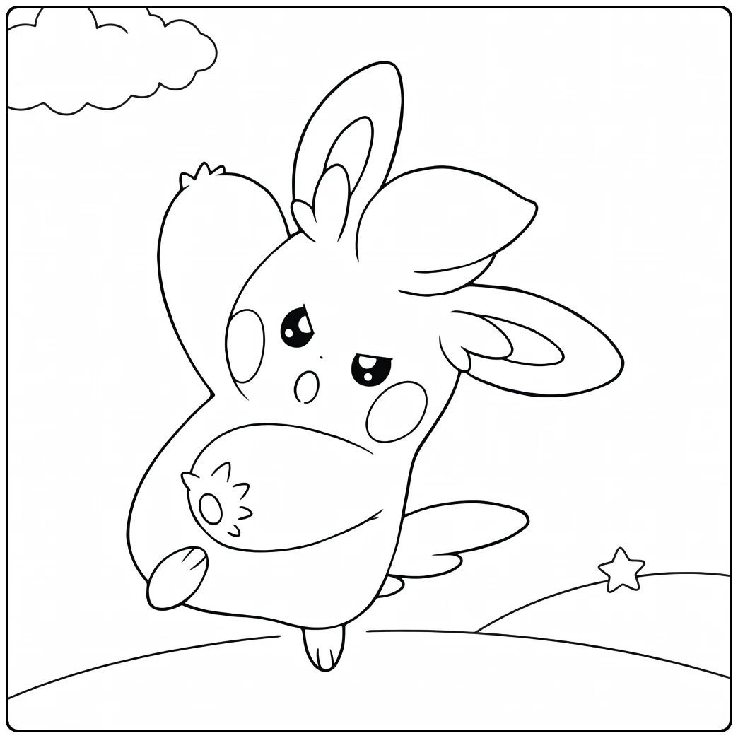 Pawmo on Hill with Star and Clouds coloring page