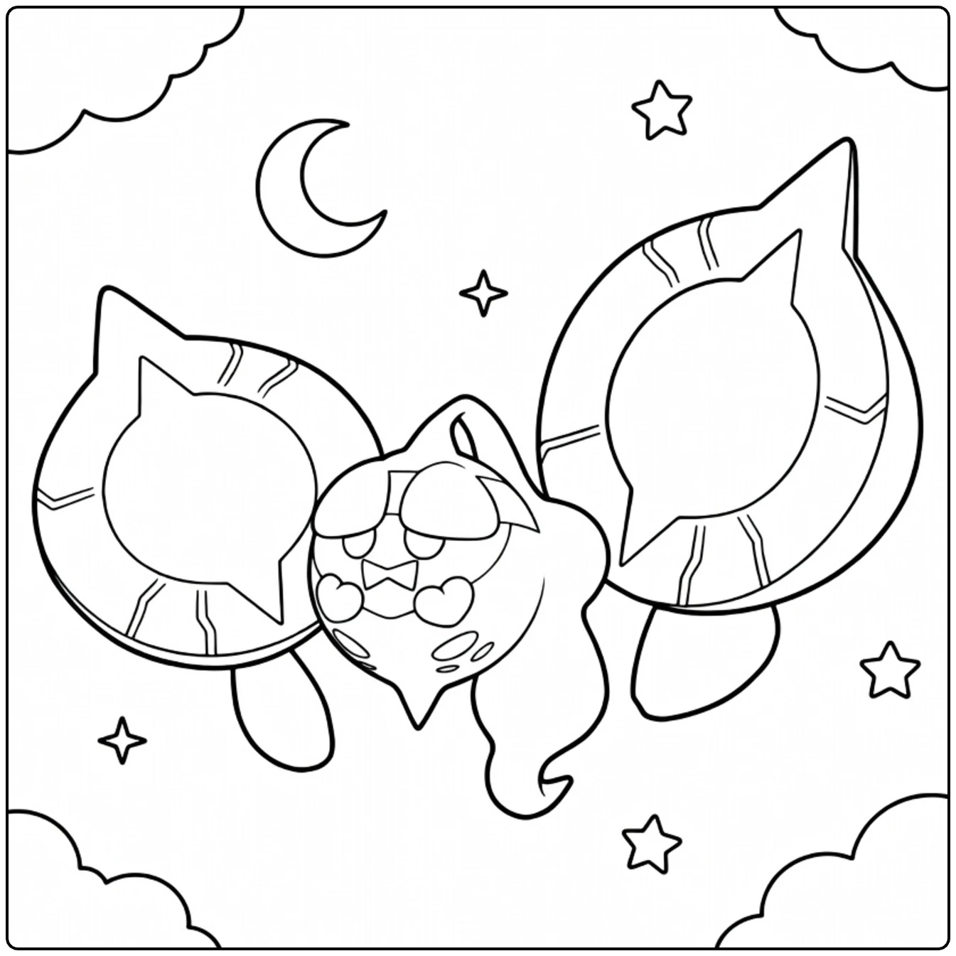 Pecharunt Floating Night Sky Clouds coloring page