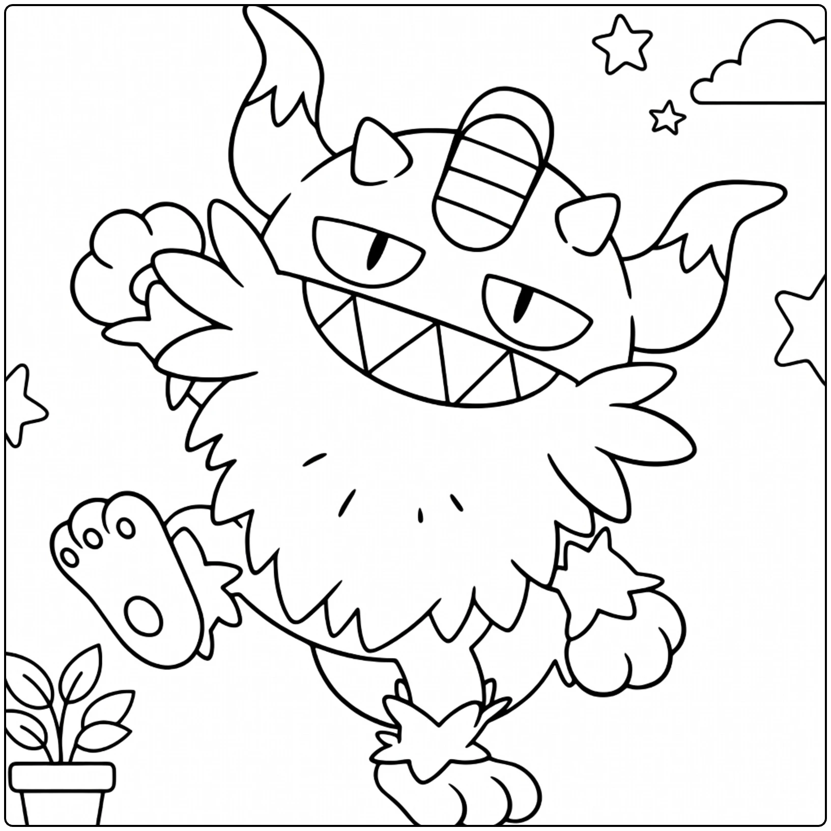 Perrserker in Dynamic Pose with Plant coloring page