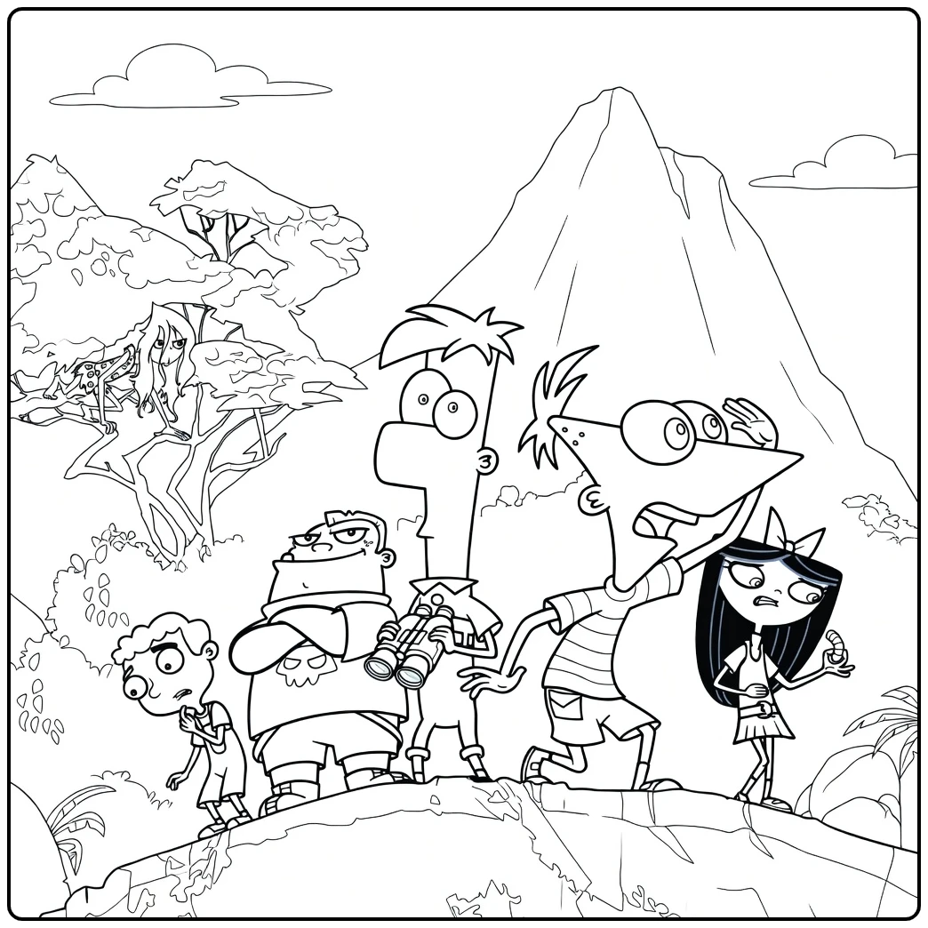phineas and Ferb Friends on Berg coloring page