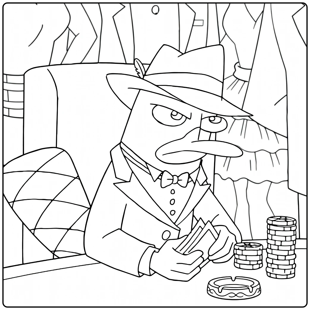 phineas and Ferb Perry Speelt Poker in Pak coloring page