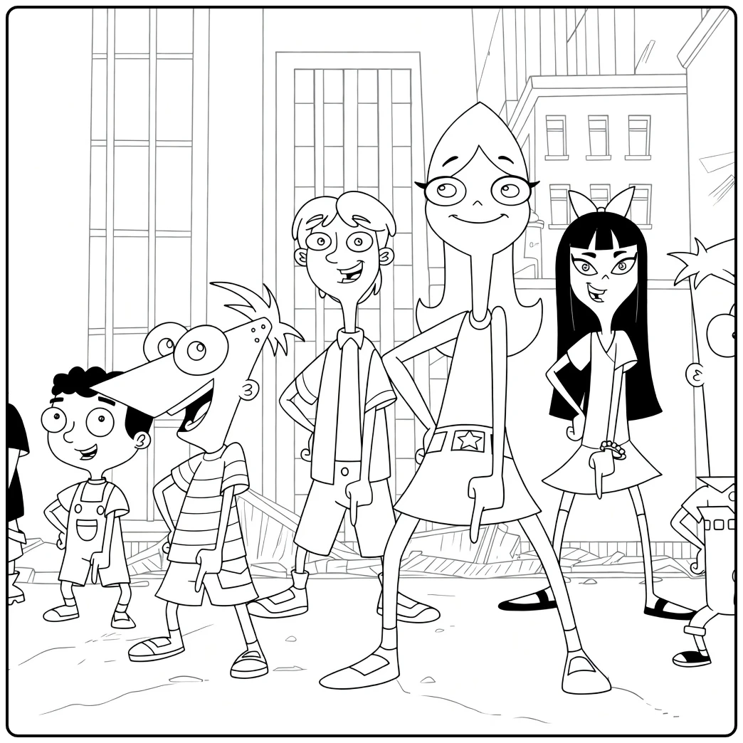 phineas and Ferb the Groep in the City coloring page