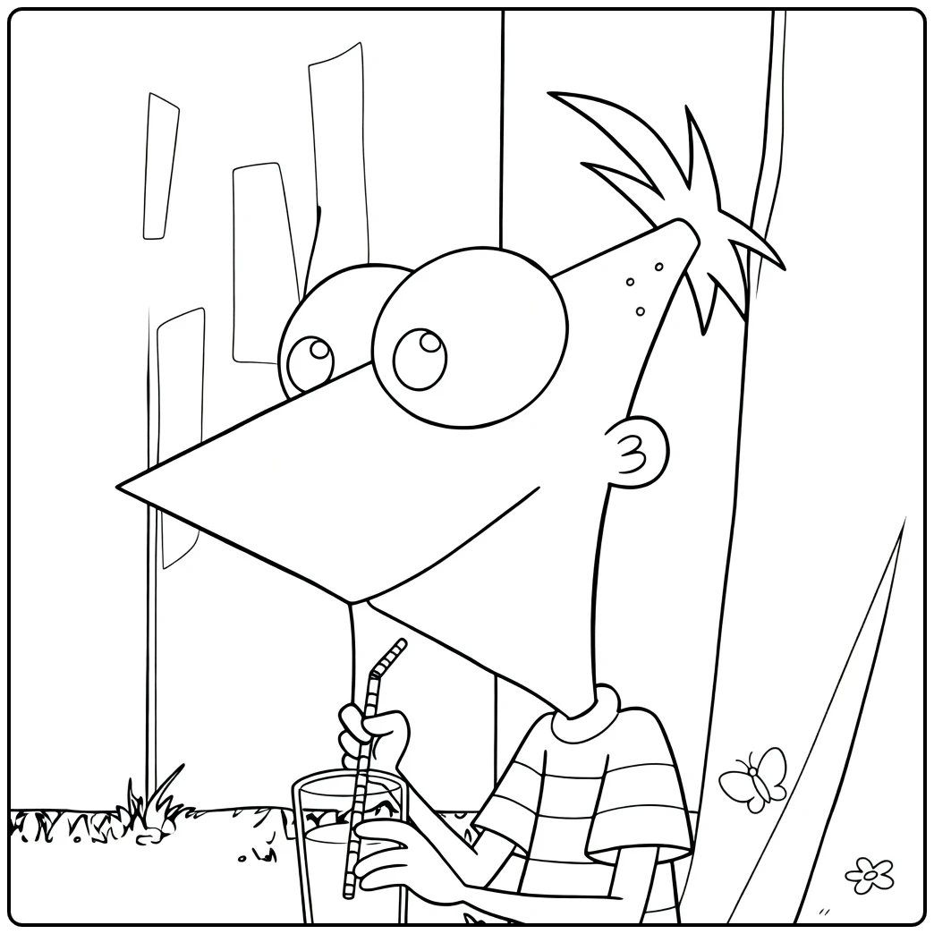 phineas coloring page phineas drinkend in the tuin
