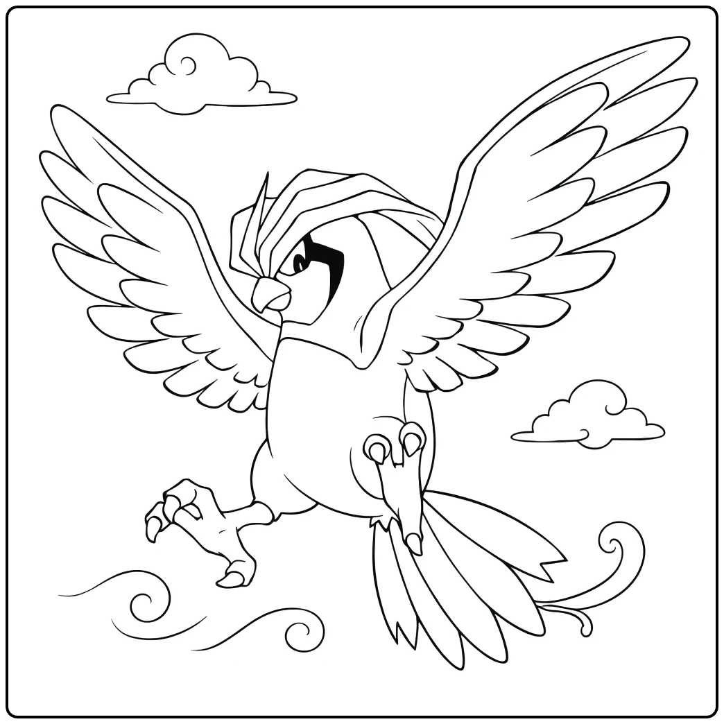 pidgeotto in Volle Vlucht with Wind coloring page