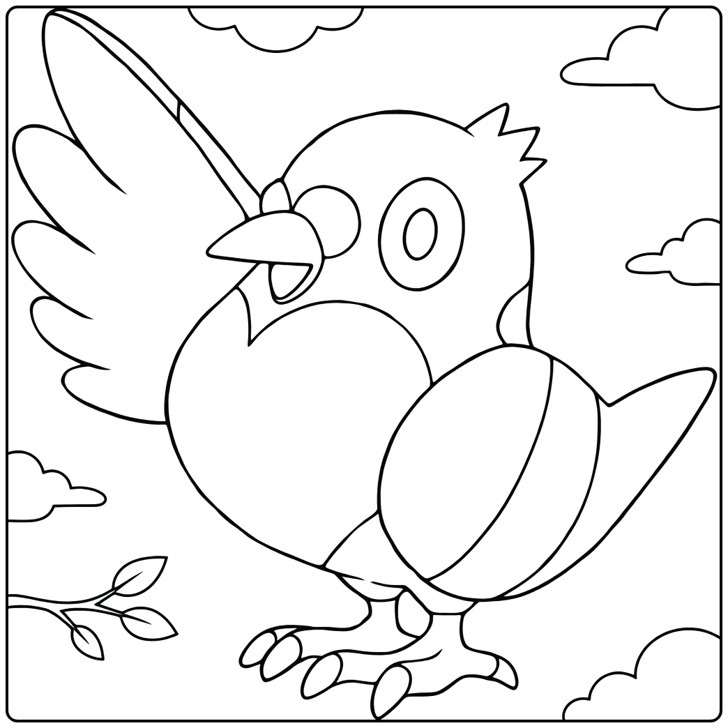 Cute Pidove on Branch with Clouds coloring page