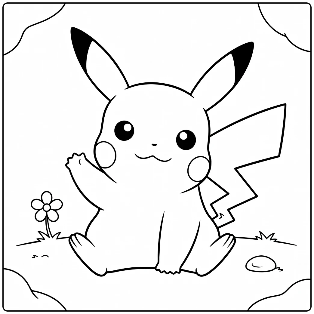 Sitting Pikachu Waving Hallo coloring page