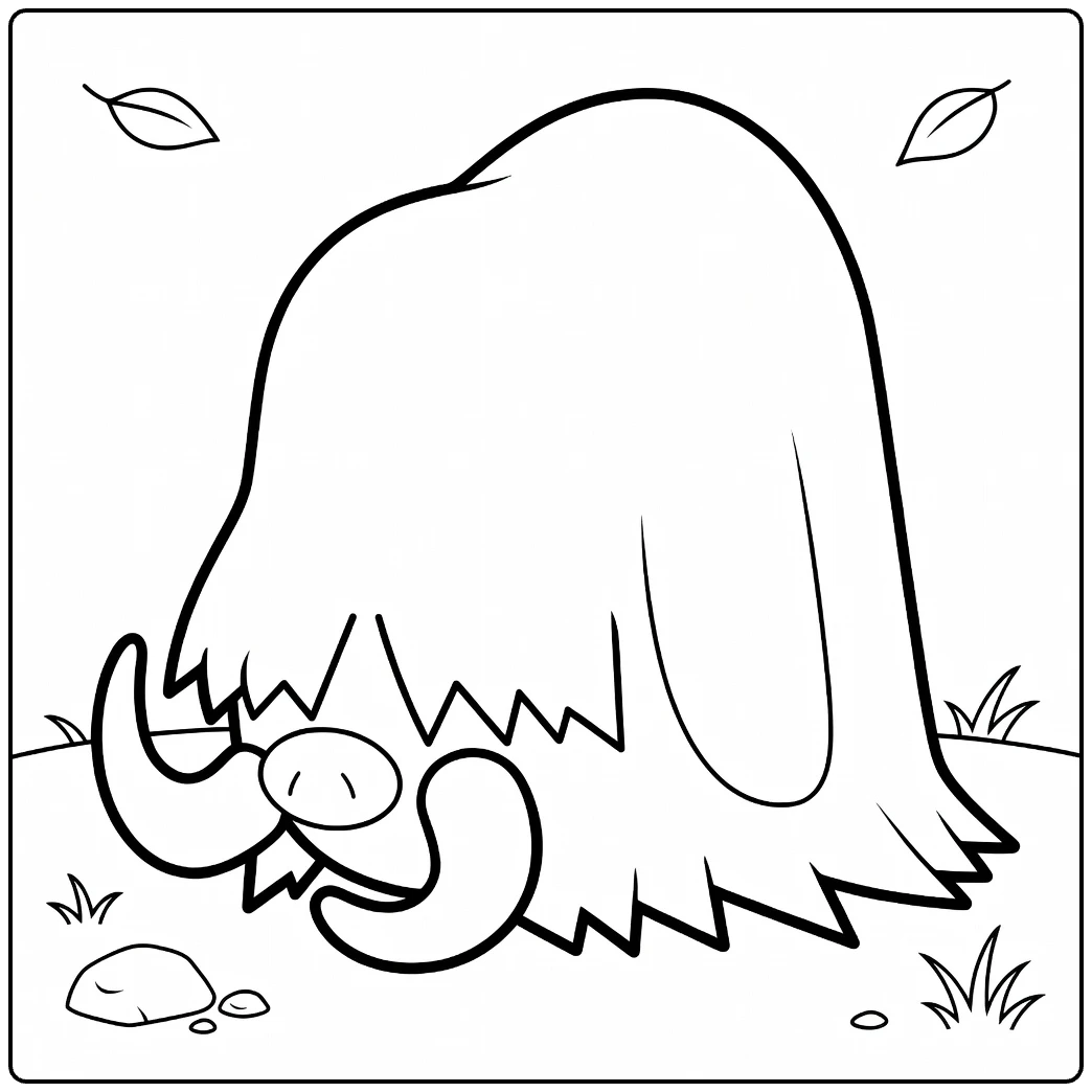 Piloswine Furry Creature in Grass with Leaves coloring page