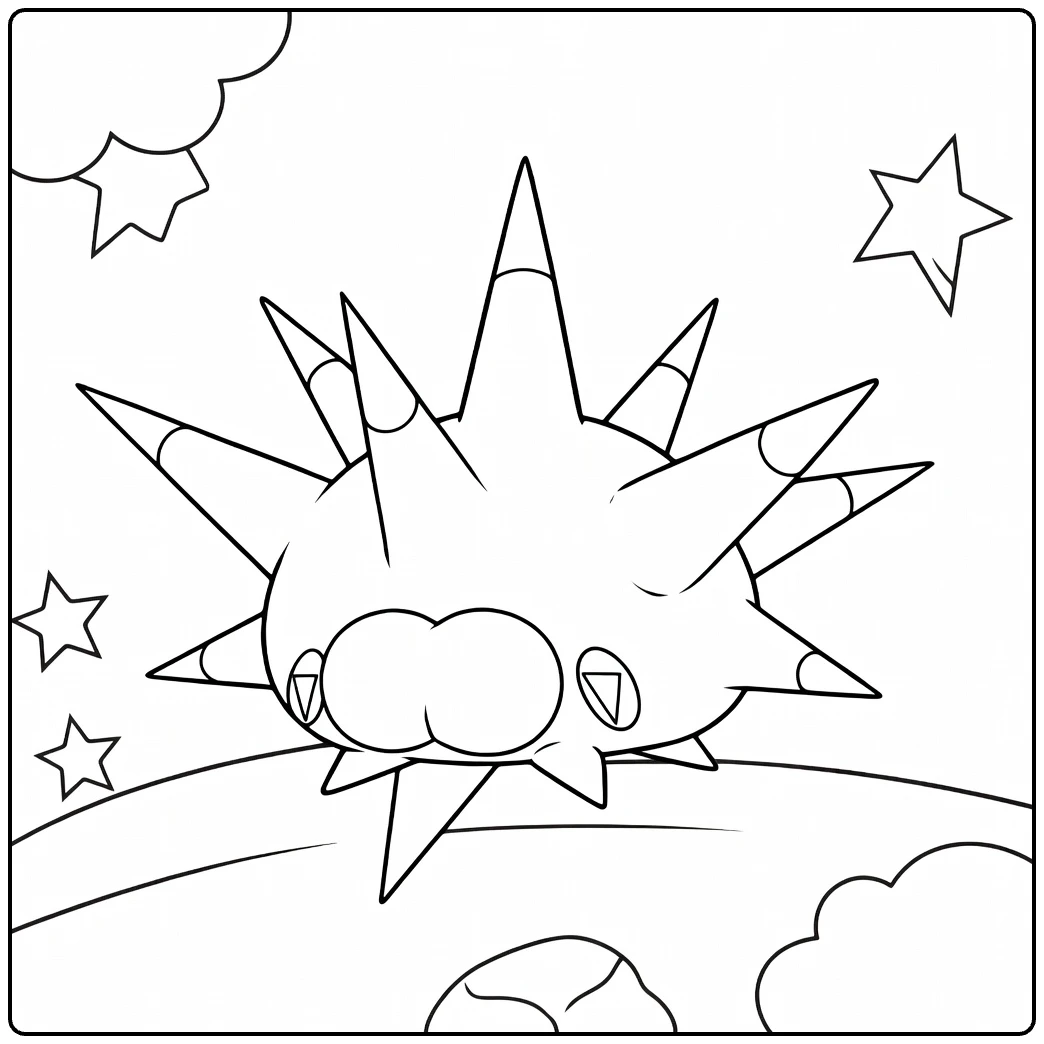 Pincurchin for Kids with Clouds and Spikes coloring page