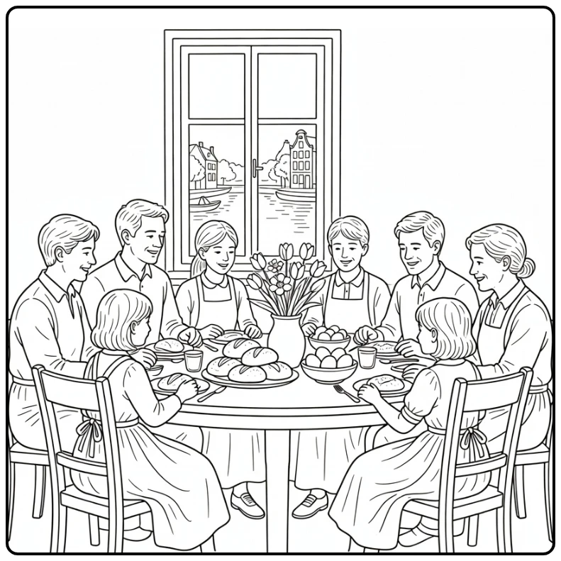 pinksteren Familiebrunch in Nederlands House coloring page