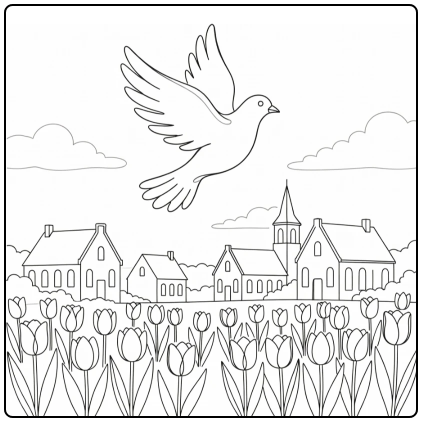 pinksteren Heilige Geest Boven Nederlands Dorp coloring page