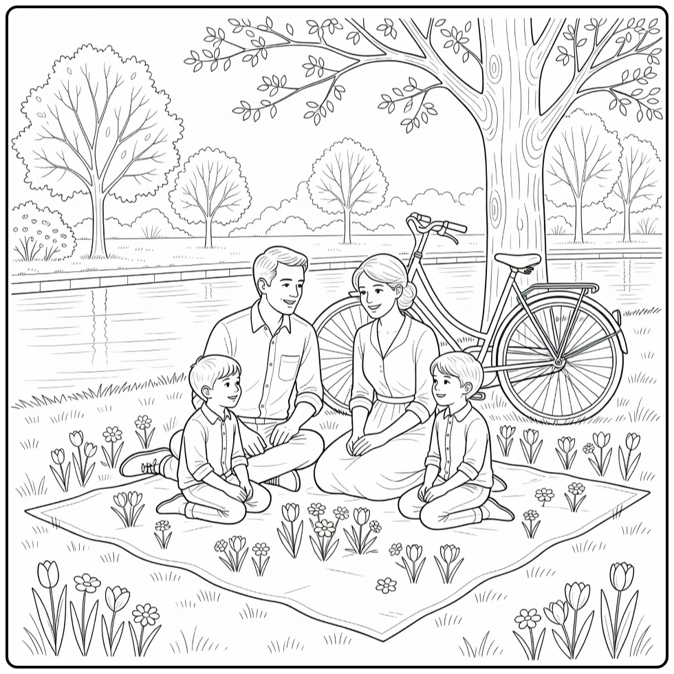 pinksteren Nederlandse Family Pinksterpicknick coloring page