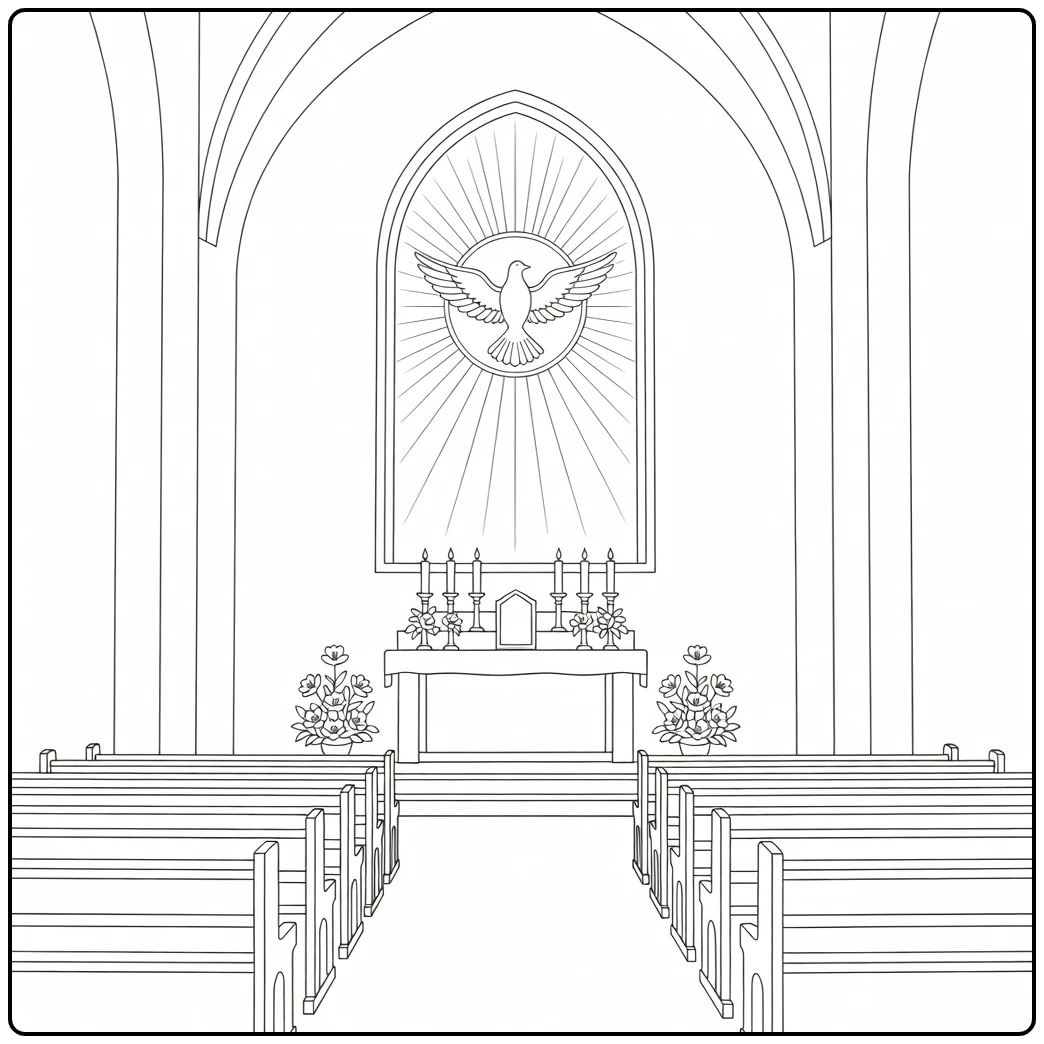 pinksteren Vredig Pinkster Kerkinterieur coloring page