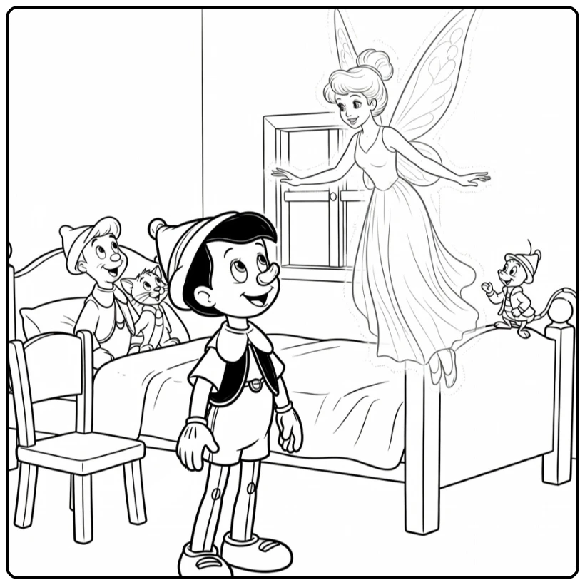 pinokkio coloring page pinokkio and blauwe fee scene
