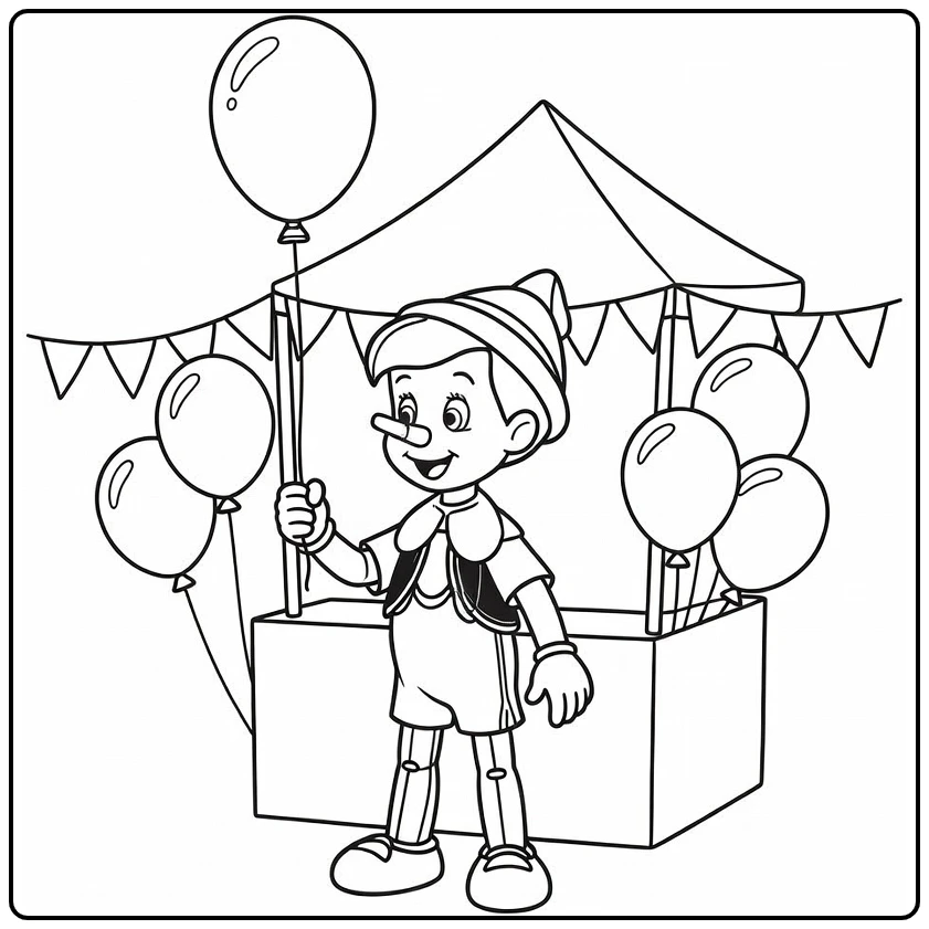 pinokkio coloring page pinokkio houdt ballon vast on kermis
