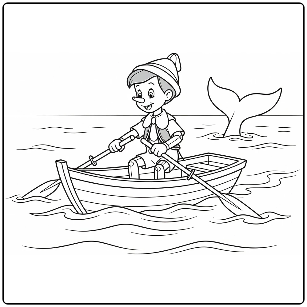 pinokkio coloring page pop roeit bootje with walvisstaart