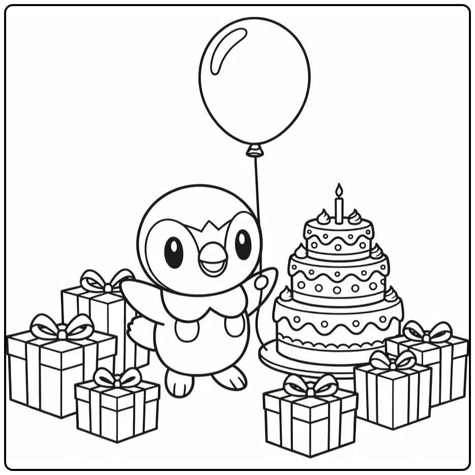 Piplup Viert Verjaardag coloring page