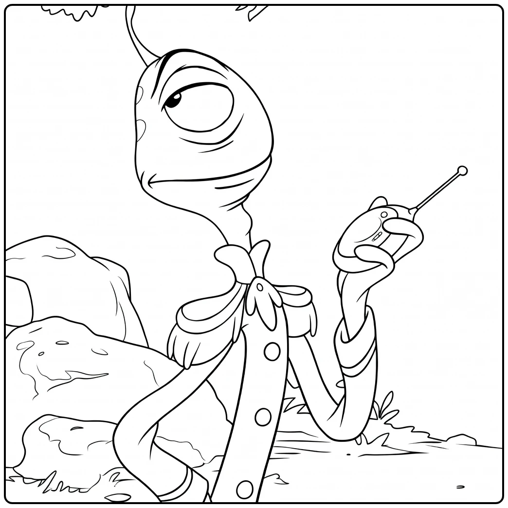 Pleakley coloring page with the funny alien and gadget