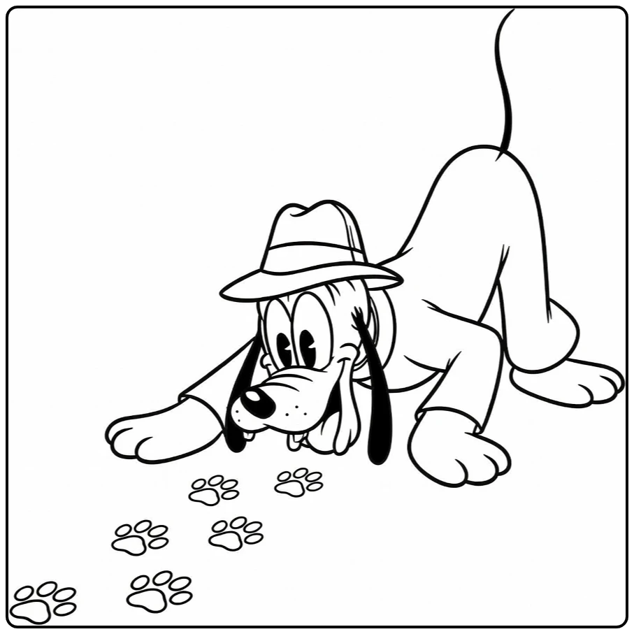 pluto coloring page als detective with pootspoor