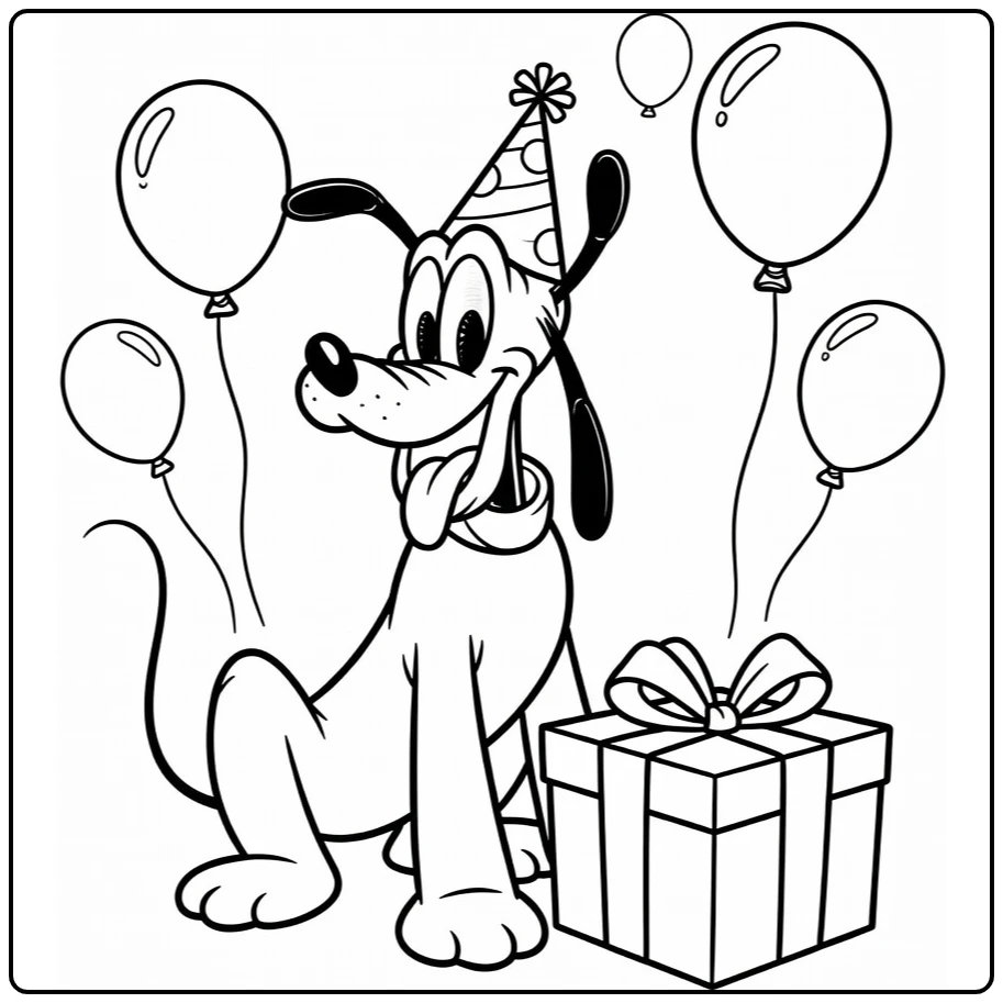 pluto coloring page feestmuts kwispelstaart and cadeau