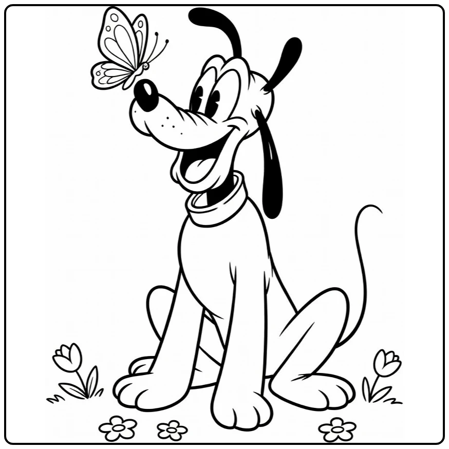 pluto coloring page with snuffelende pluto and vlinder