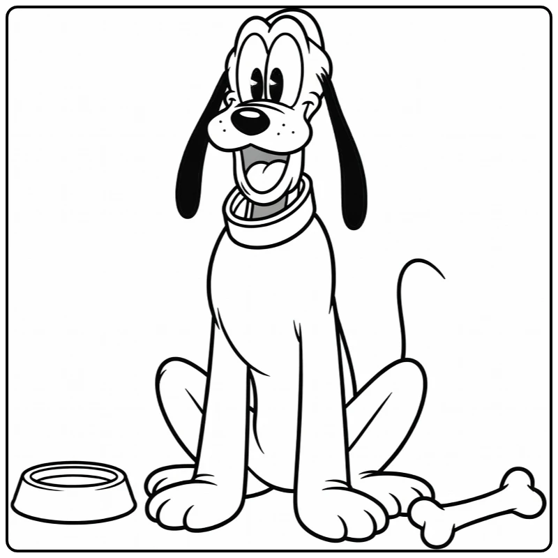 pluto coloring page of cheerful pluto with oren omlaag and accessoires