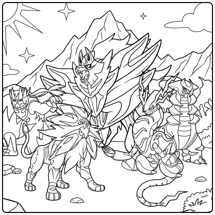 Pokemon legendary coloring page with an epic Pokemon