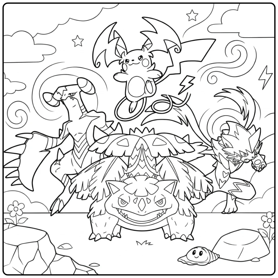 Pokemon mega coloring page with epic mega evolutions