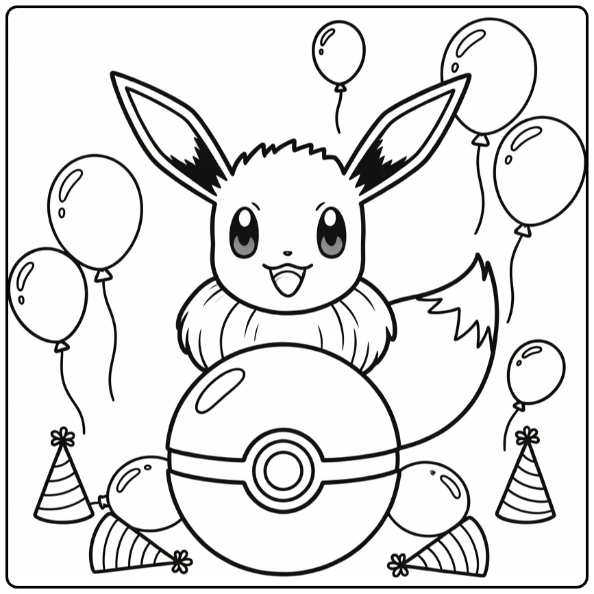 pokemon Verjaardag Eevee with Verjaardagstaart coloring page