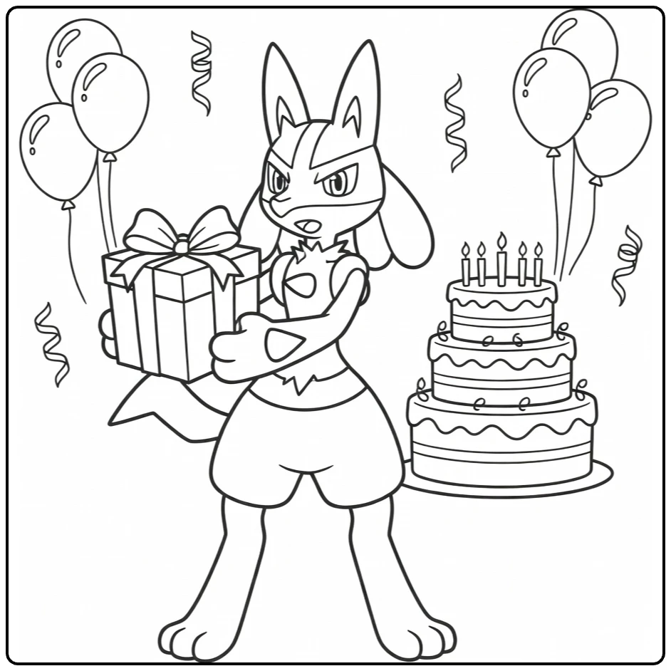 pokemon Verjaardag Lucario Presenteert Cadeau coloring page