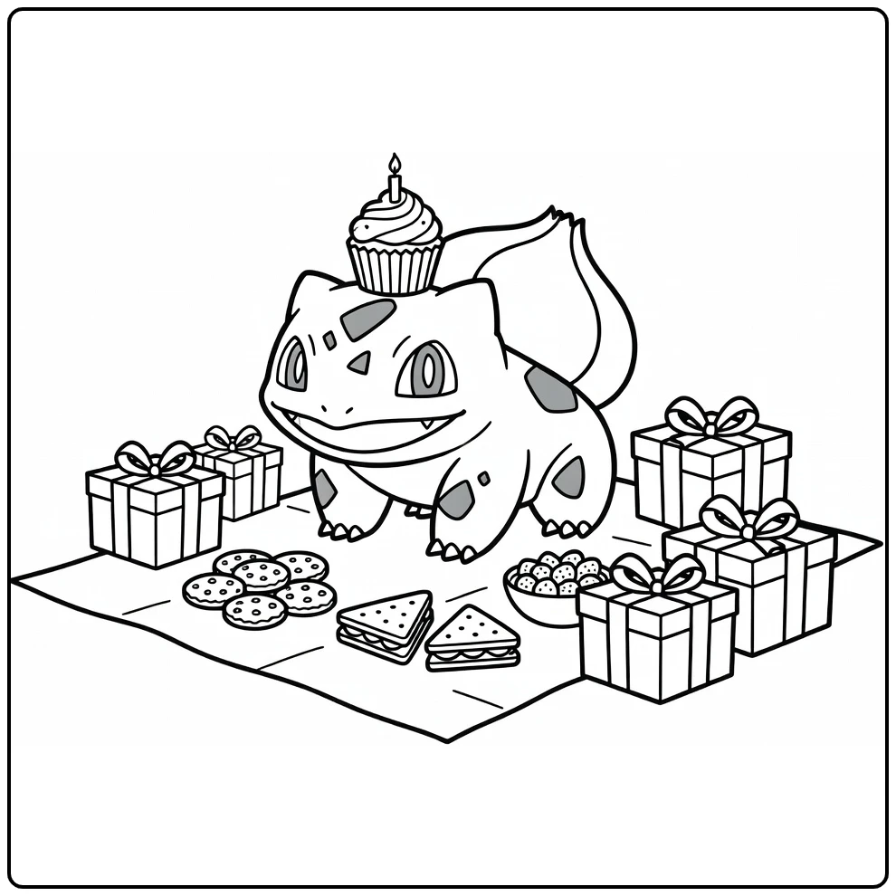pokemon Verjaardag Bulbasaur and Picknick coloring page