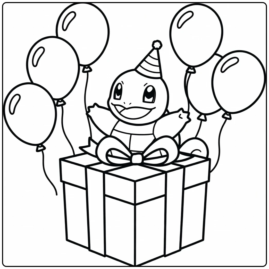 pokemon Verjaardag Squirtle and Balloons coloring page