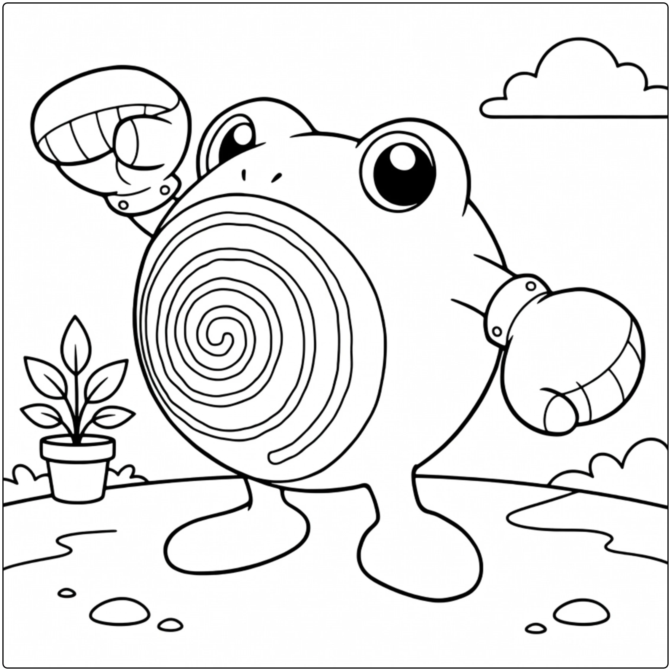 Poliwrath in Boxing Stance with Small Plant coloring page