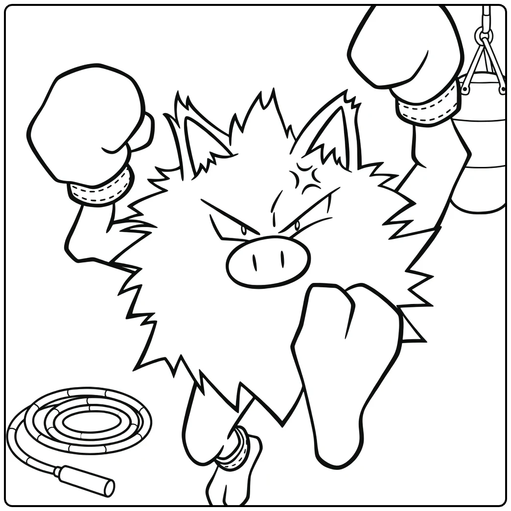 Primeape Boxing Furiously on Punching Bag coloring page