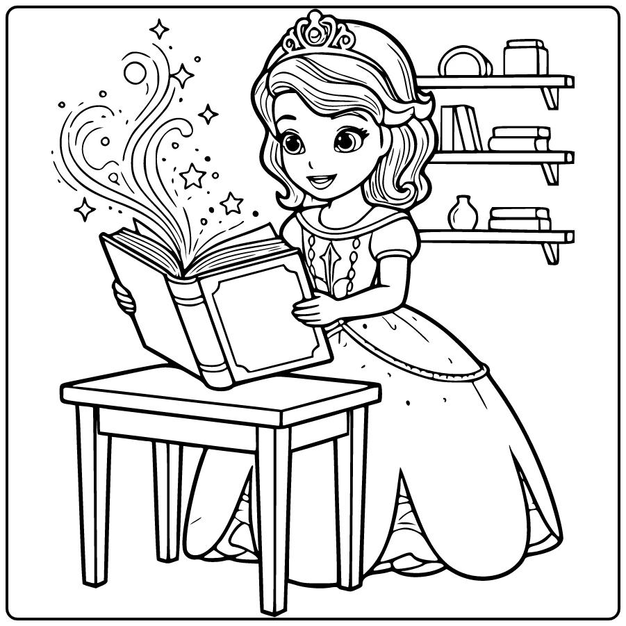 princess sofia coloring page with sofia and magisch verhaalboek