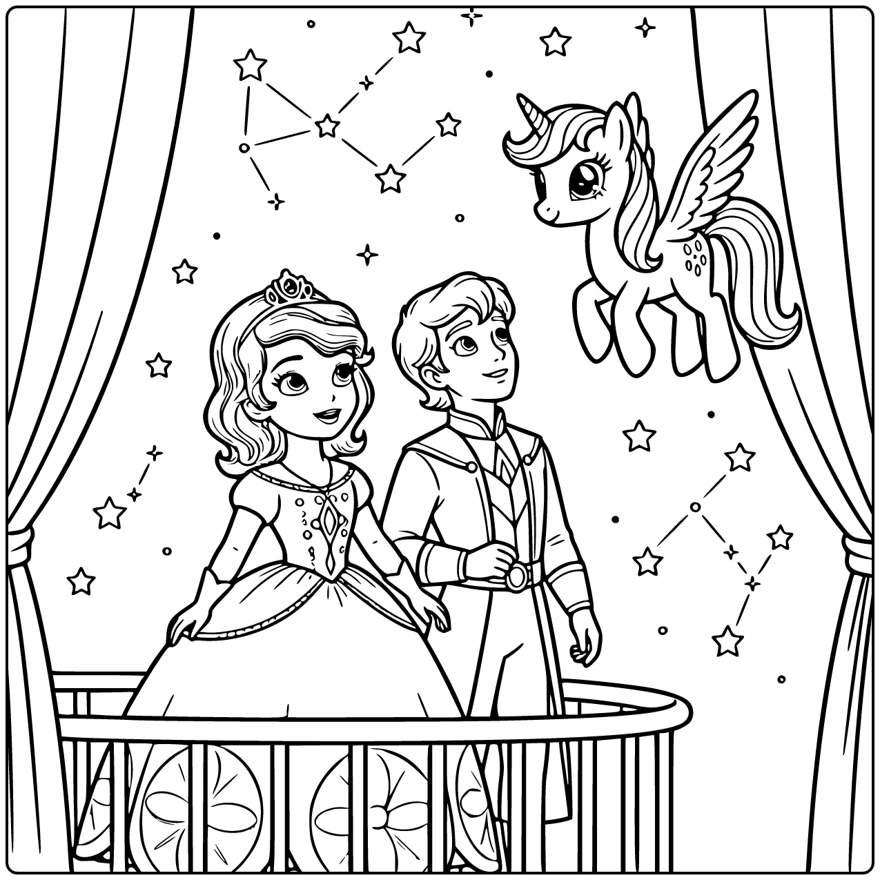 princess sofia coloring page staand with amber james on balkon