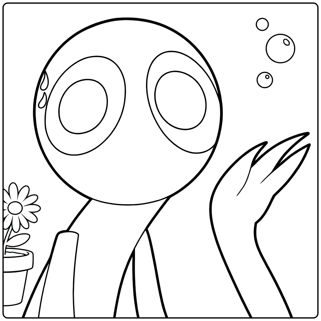 Purple Rainbow Friends coloring page showing the character waving