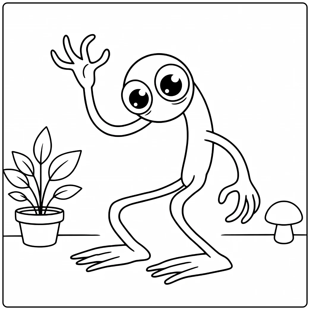 Purple Rainbow Friends coloring page featuring the character waving