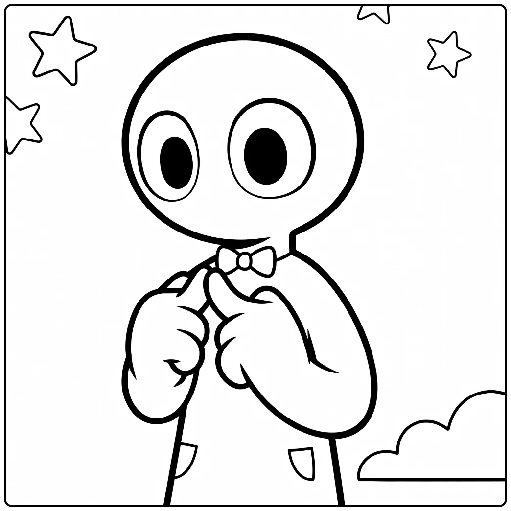 Purple Rainbow Friends coloring page featuring the round-eyed character