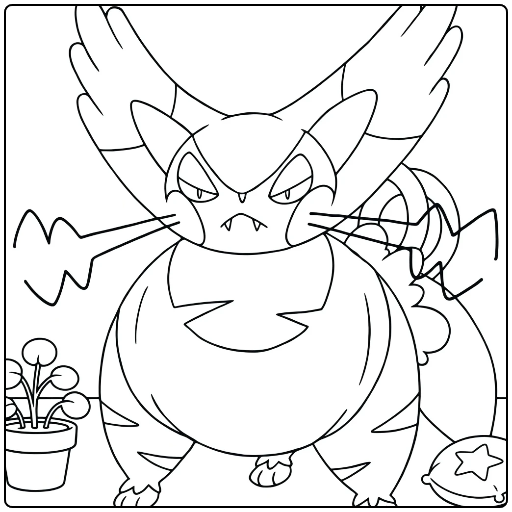 purugly coloring page woeste kat in dynamische pose