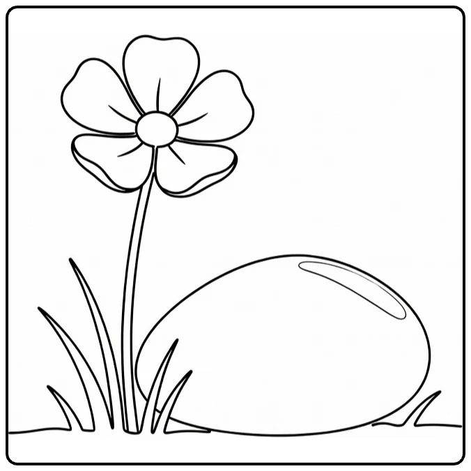 Buttercup coloring page showing a flower beside a garden stone